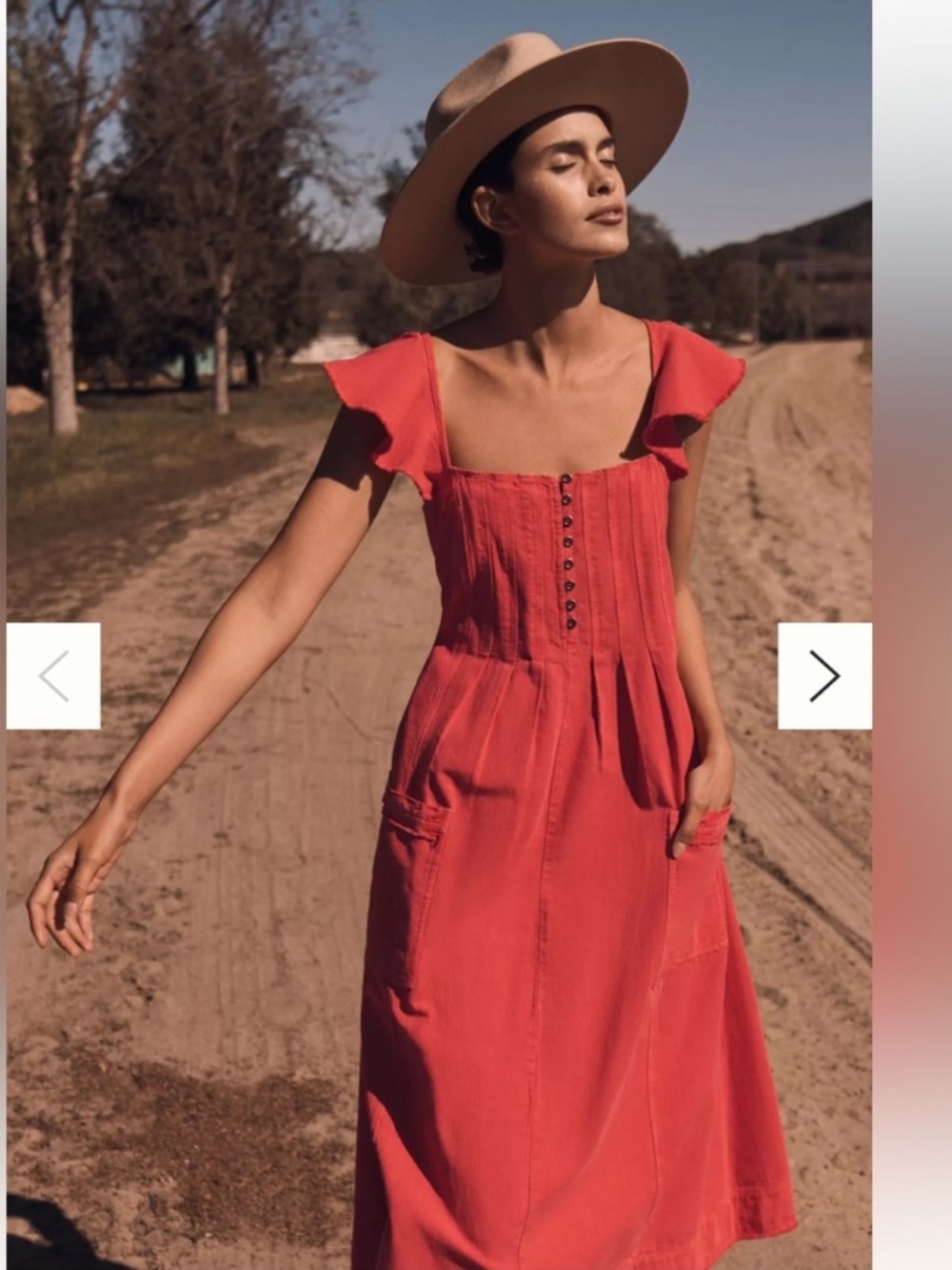 Anthropologie Pilcro flutter sleeve coral midi dress linen cotton - Picture 7 of 16
